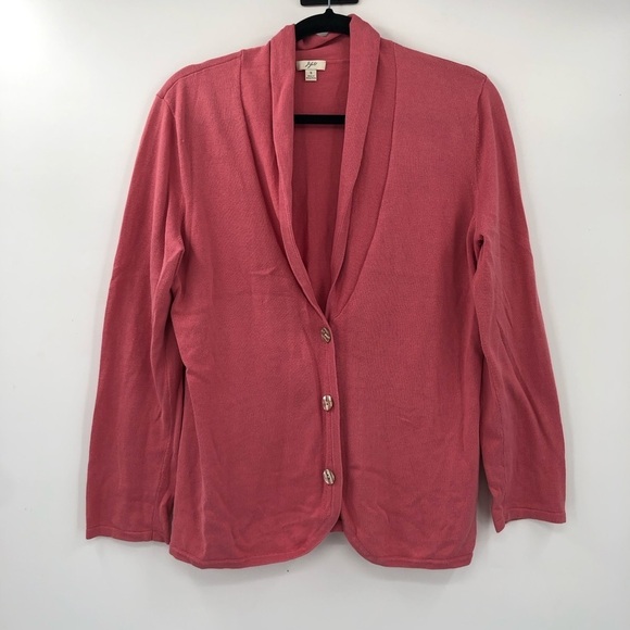 J.JILL Cardigan Sweater Pink 100% Cotton Shawl Collar Women S Buttons Layer Knit - Picture 2 of 10
